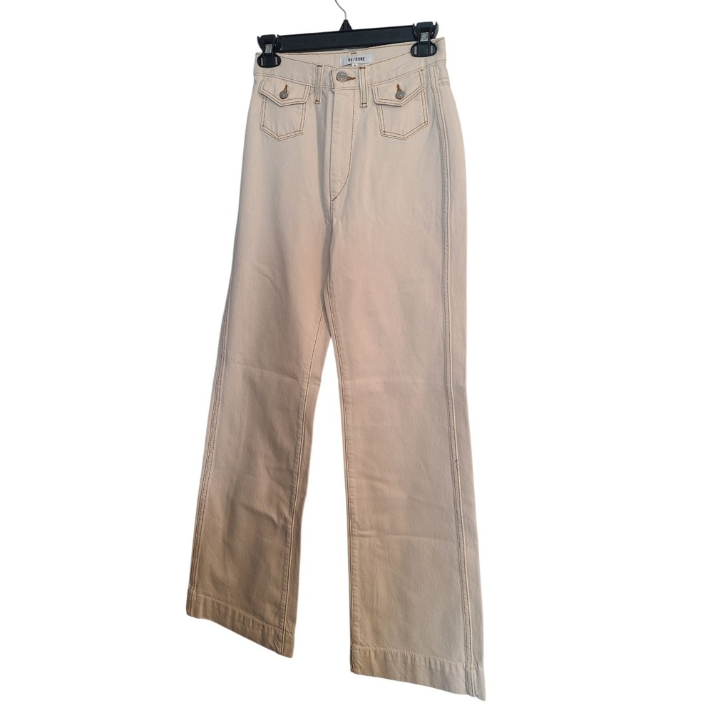 RE/DONE Womens Jeans Size 24 Cream 60's EXTREME Wide Leg Button Fly High Rise